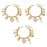 3 Sets of Love Locked Gold Charm Bracelets