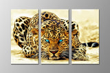 Digital Blue Eyed Leopard - 3 Panel Canvas Painting