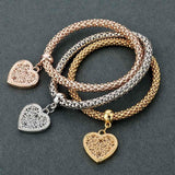 2 Set of Heart Charm Bracelets with Austrian Crystals