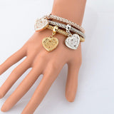 3 Set of Heart Charm Bracelets with Austrian Crystals