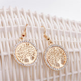 "Tree Of Life" - Gold Earrings w/ Rhinestones