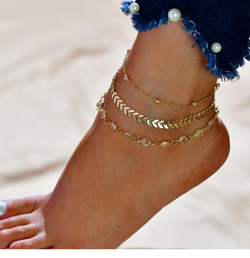 Chevron and Crystals Anklet Set - 3pcs