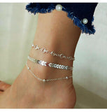 Chevron and Crystals Anklet Set - 3pcs