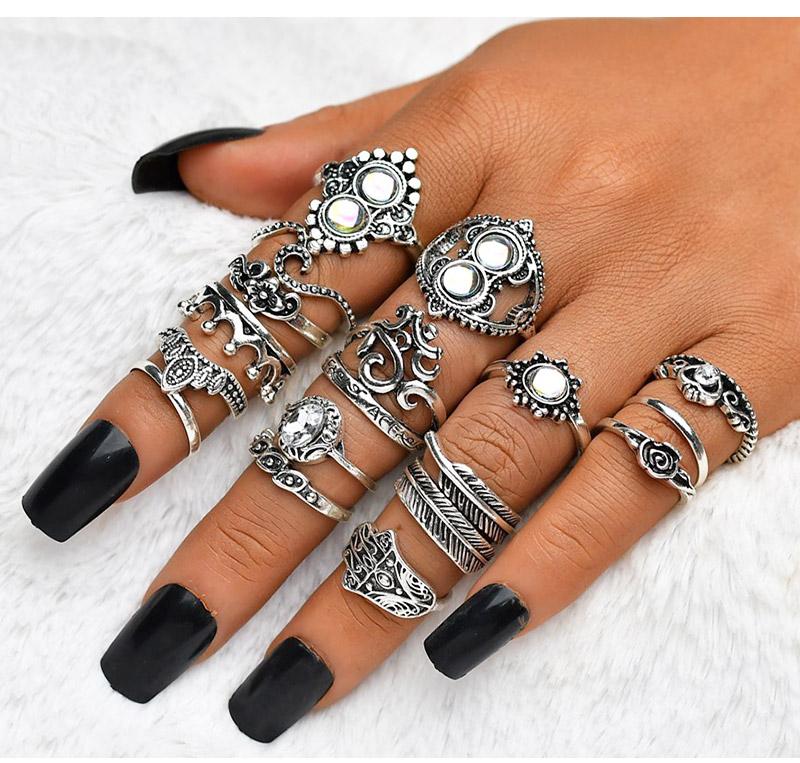 Antique Silver Bohemian Ring Set - 16pc