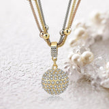 Gold Ball Necklace with Rhinestone Pendant