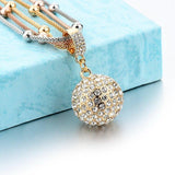 Gold Ball Necklace with Rhinestone Pendant