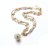 2 Sets of Gold Ball Necklace with Rhinestone Pendant - Necklace