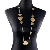 Heart Chain Long Necklace with Austrian Crystals