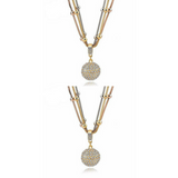 2 Sets of Gold Ball Necklace with Rhinestone Pendant - Necklace