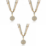 3 Sets of Gold Ball Necklace with Rhinestone Pendant - Necklace