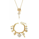 Gold Key Necklace and Love Locked Bracelet Bundle