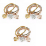 3 Set of Heart Charm Bracelets with Austrian Crystals