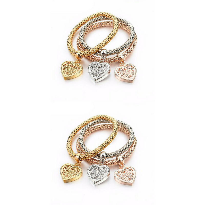 2 Set of Heart Charm Bracelets with Austrian Crystals