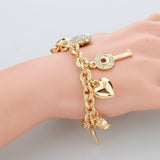 3 Sets of Love Locked Gold Charm Bracelets