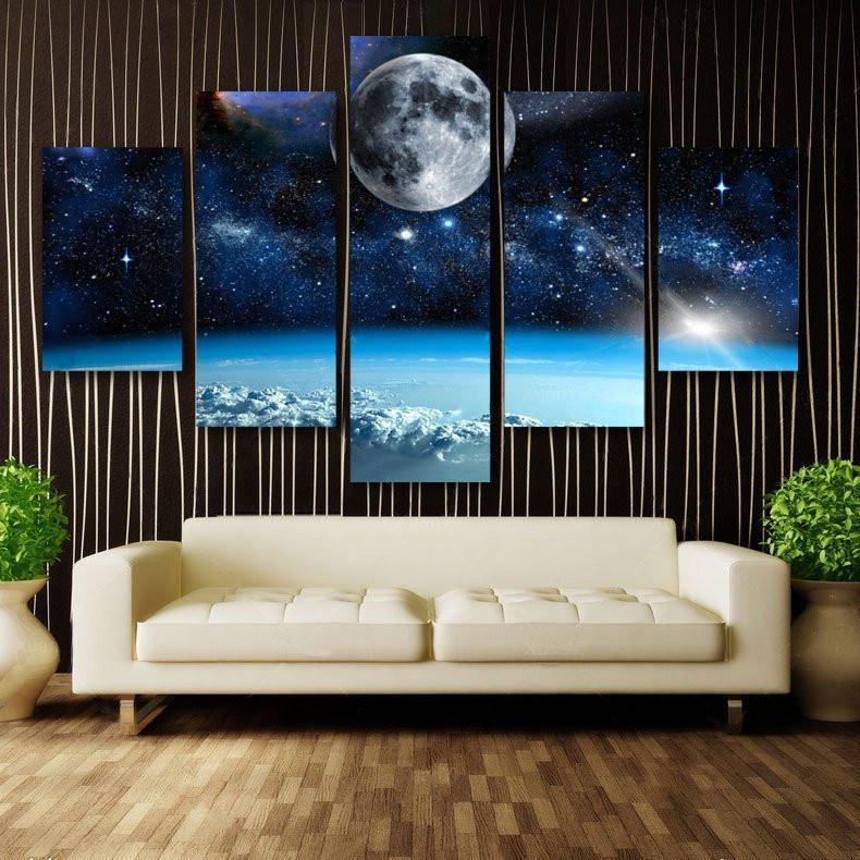 Earth : Moon: Universe - 5 Panel Canvas Art