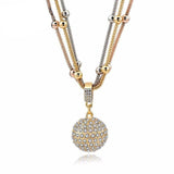 2 Sets of Gold Ball Necklace with Rhinestone Pendant - Necklace